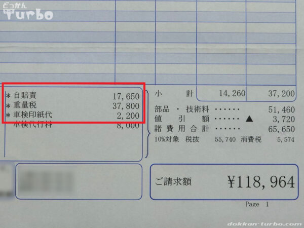 180SXの車検費用のうち法定費用分2025